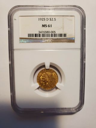 1925 D Indian Head Two And A Half Dollar Gold Coin Ms 61 Ngc