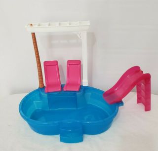 Barbie Glam Pool Doll Swimming Pool With Lounge Chairs And Slide Pool Playset