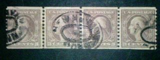 Us 493 3 Cent Washington Violet Unwmrk Line Strip Of 4 Vf Sccv $ 105