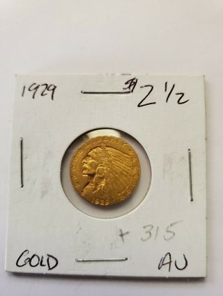 1929 - P Indian Head Two And A Half Dollar Gold Coin Au