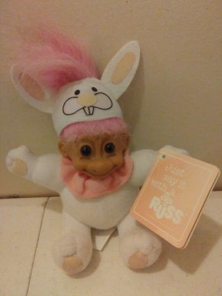 Russ Berrie Luv Pet Troll Doll 5 " Plush Easter Bunny Pink Hair With Tag