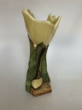 Vintage McCoy Pottery Ceramic Double Tulip Vase w/Yellow Decorations 8 