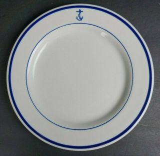 Vintage Jackson U.  S Navy Blue Anchor 10 " Restaurant Ware Dinner Plate,  Made Pa