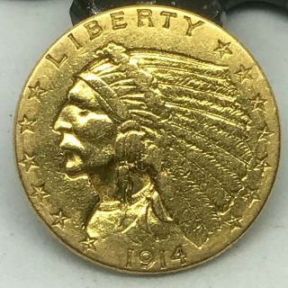 1914 - Indian Head $2.  5 (2 1/2) Dollar Quarter Eagle Gold Coin.