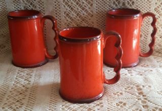 3 Metlox Poppytrail RED ROOSTER RED Grandmug Large Mugs 3