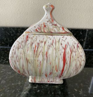 Mid Century Modern Orange Ceramic Canister Jar Lidded Pottery Mcm