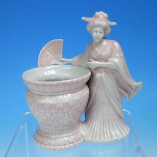 Schafer & Vater Bisque German - Pink Asian Woman Lady With Fan Toothpick Holder