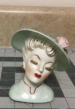 Vintage Lady Head Vase Small Dressed In Green