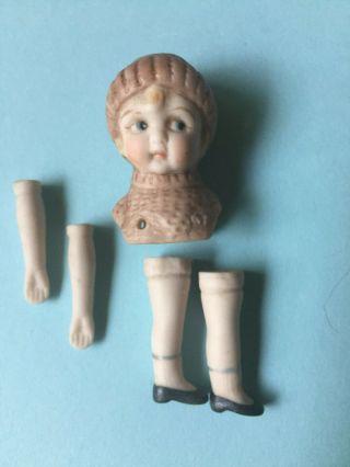 1 Tiny Bisque Doll Set - Cute Munchkin With A Hat & Arms & Legs