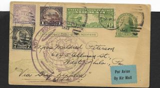 1929 Graf Zeppelin Round The World Uprated 1c Post Card To West Philadelphia