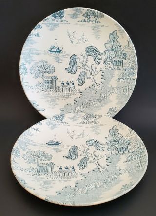 Crown Lynn Philippines Dinner Plates Set Of Two (2) 10 " Blue White Ironstone