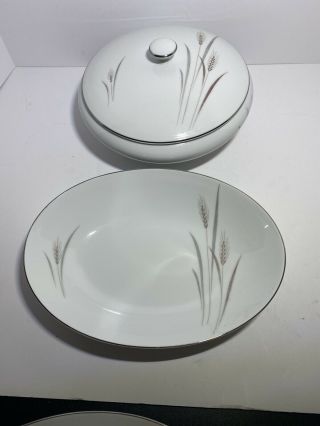 Platinum Wheat Fine China Japan Covered Lid Serving Bowl And Oval Serving Bowl