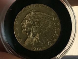 1914 $2.  50 Dollar United States Indian Head Quarter Eagle Gold Coin $2 1/2