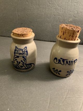 Cat & Catnip Jars By Beaumont Brothers Pottery Bbp 1993 Vintage 3’ Tall