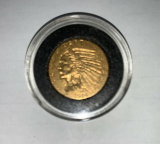 1914 $2.  5 Indian Head Gold Quarter Eagle U.  S.  Coin