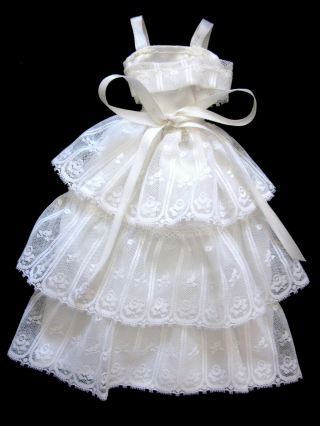 Vintage Barbie Doll Clothes Superstar Era White Wedding Dress Layered Lace Exc