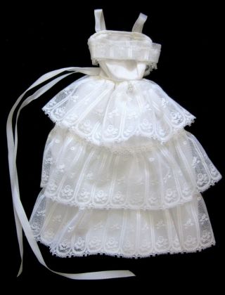 Vintage Barbie Doll Clothes Superstar Era White Wedding Dress Layered Lace EXC 2