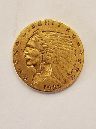 1929 P Indian Head Two And A Half Dollar Gold Coin Extra Fine