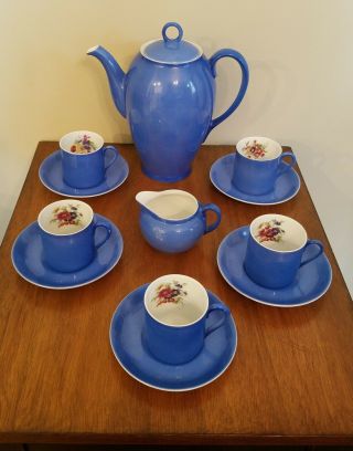 Victoria Czechoslovakia Porcelain Demitasse Coffee Tea Set Blue Floral Vintage