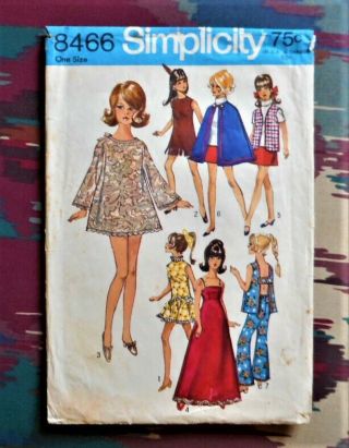 Simplicity Sewing Pattern 8466 For Barbie,  1969