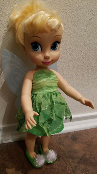 Disney Tinkerbell Tinker Bell 15 Inch Vinyl Doll 2002 Playmate Green Satin Dress