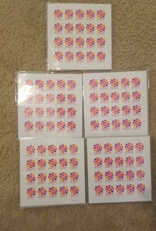100 Usps (5 Panes Of 20) Hearts Blossom Forever Postage Love Stamps