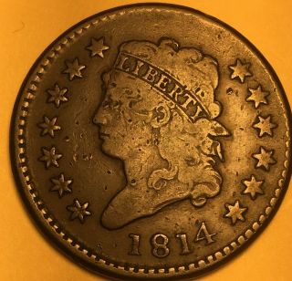 1814 Plain 4 Classic Head Large Cent,  Fine,  S - 295