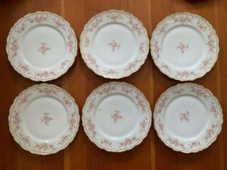 Limoges Elite Dinner Plate,  Gold Rimmed,  Scalloped Edges,  Bwd4 Pattern - Set Of 6