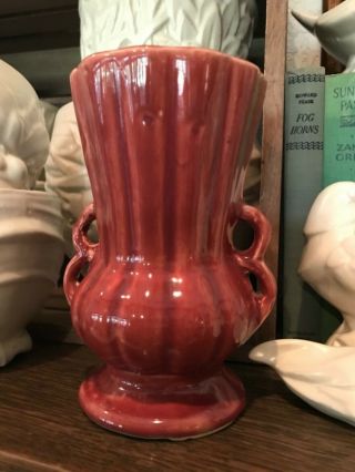 Vintage Mccoy Red Double Handled Vase 6 " Tall