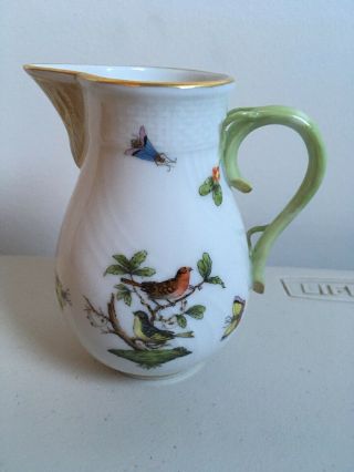 Herend Rothschild Hungary Hand Painted Cream Pitcher Gold Birds Butterfly Bugs