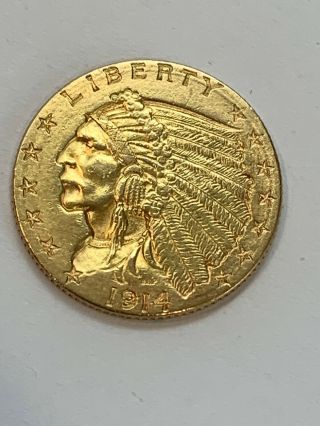 1914 - D U.  S.  Indian Head $2.  50 Quarter Eagle Gold Coin - Quality