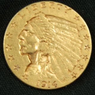 1914 Us $2.  50 Indian Head Quarter Eagle Gold Coin -