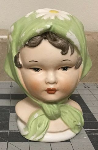 Vintage Lady Head Vase Young Girl With Scarf
