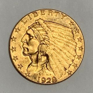 1928 Us $2.  5 Dollar Indian Quarter Eagle Gold Coin About Uncirculated