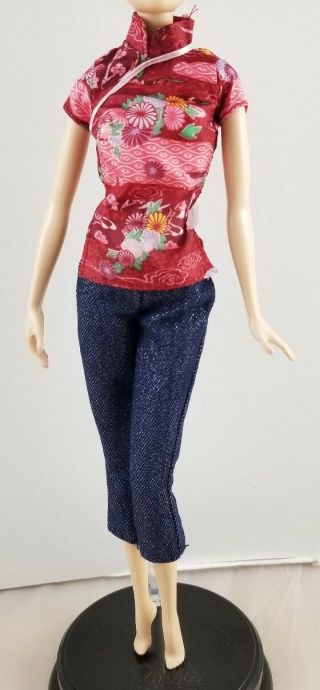 Barbie Doll Oriental Style Shirt Jean Pants Qipao Shirt Clothes Fashion Outfit