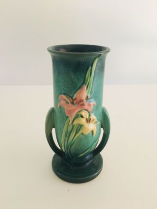 Vintage Roseville Pottery Zephyr Lily Green Vase 133 - 8 "