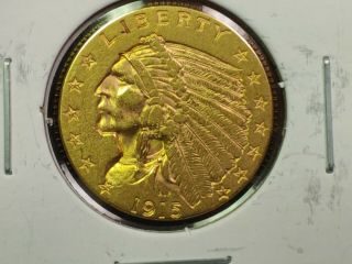 1915 $2.  5 Gold Indian Head Quarter Eagle Au/bu Coin