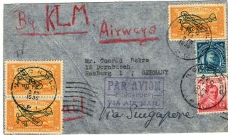 Usa Philippines Cover Air Mail Klm Via Singapore Germany Hamburg 1936 Ls214