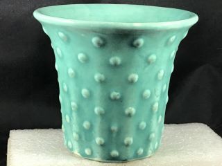 Vintage Mccoy Pottery Planter - Vase Aqua Green Hobnail 4.  25” Collectible