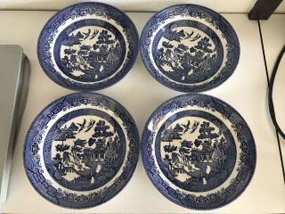Set Of 4 Churchill Staffordshire Blue Willow Fine Tableware 8 " Serving Soup Bowl