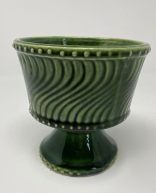 Vintage Mccoy Pottery Green Planter Wave Pattern Pedestal