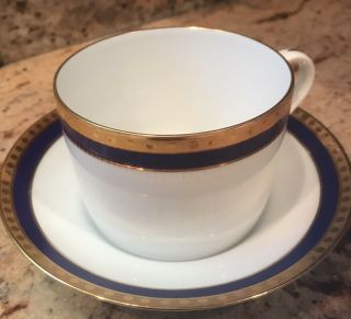 Tiffany & Co.  Limoges France Blue Band & Gold Tea Cup & Saucer