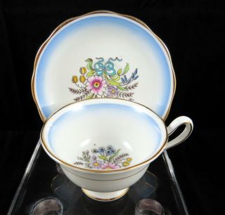 Royal Albert England Vintage Wild Flowers & Blue 2 1/2 " Footed Cup And Saucer