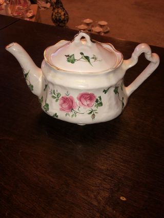 Vintage Arthur Wood & Son Staffordshire England Pink Floral Teapot Gold Rimmed