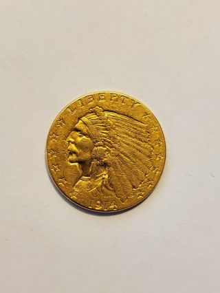 1914 P Indian Head Two And A Half Dollar Gold Coin Extra Fine