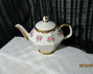 Vintage Gibson Staffordshire England Floral Teapot W/ Gold Trim
