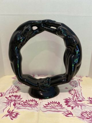 Vintage Haeger Pottery Eternity Circle Of Love Man And Woman Glossy Black