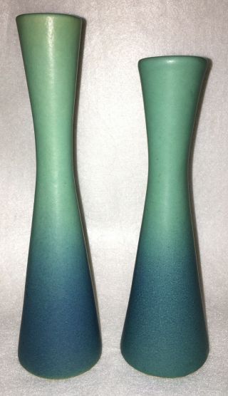 Two Vintage Van Briggle Blue Green Bud Vase Candlestick Arts & Crafts Pottery