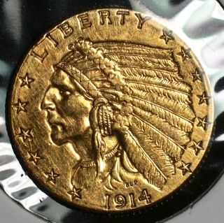 1914 D Gold Indian Head 2 1/2 Dollar $2.  5 Quarter Eagle Coin