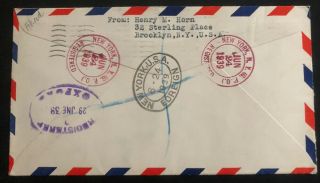1939 York USA First Flight Airmail Cover FFC To Oxford England 2